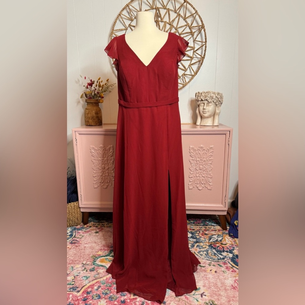 Azazie Merlot Sleeveless V-Neck Maxi Gown